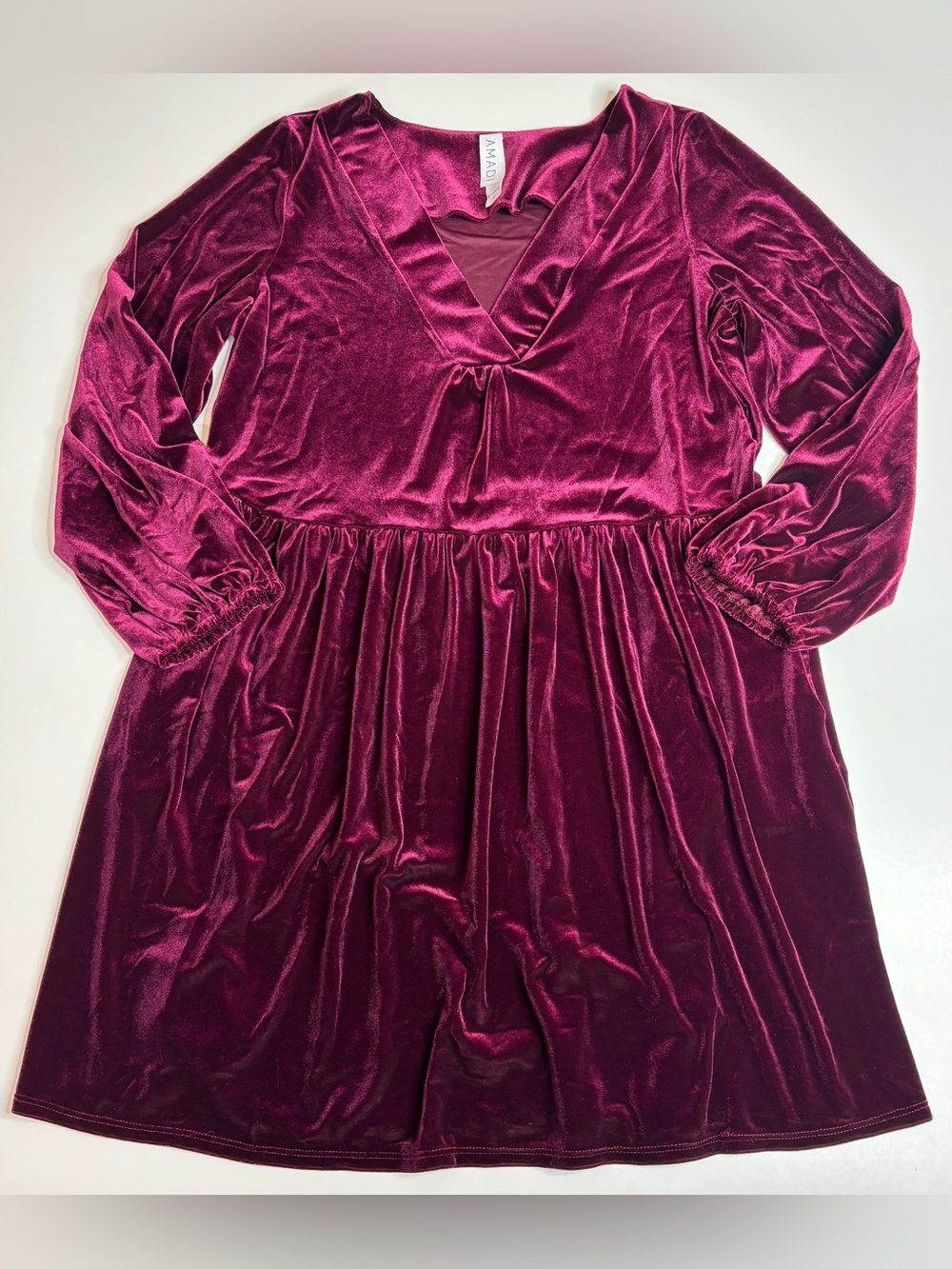 Amadi Velvet Burgundy Dress L Boho Empire Waist Holiday Party
